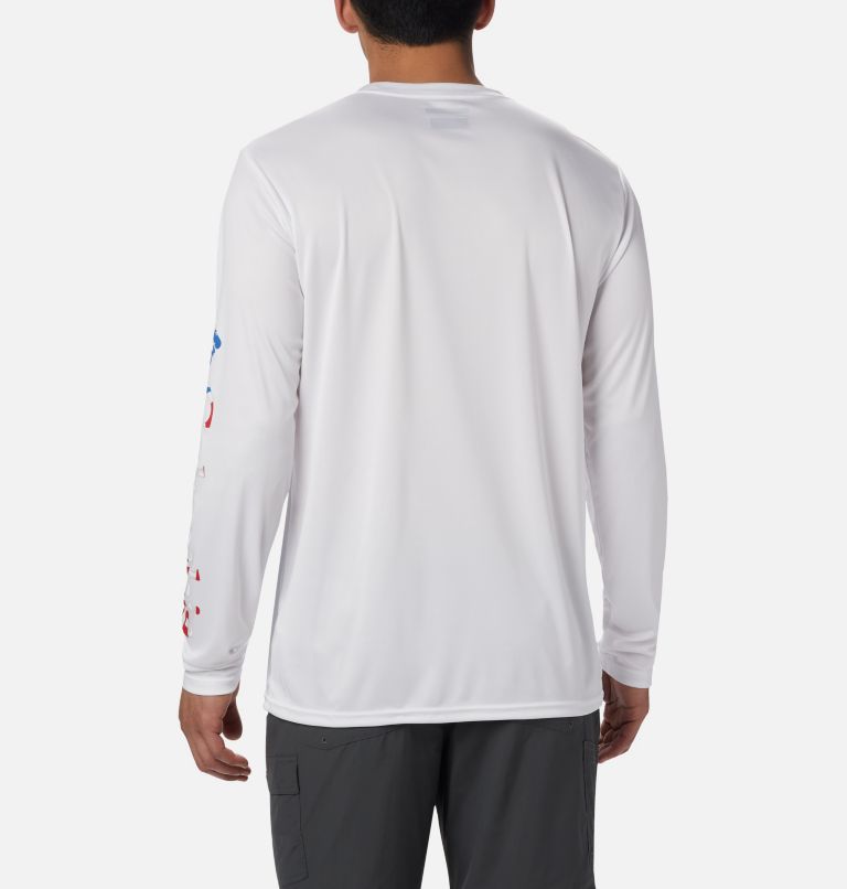 Men's Terminal Tackle PFG Logo Print Long Sleeve Shirt, Color: White, Stars and Stripes, image 2