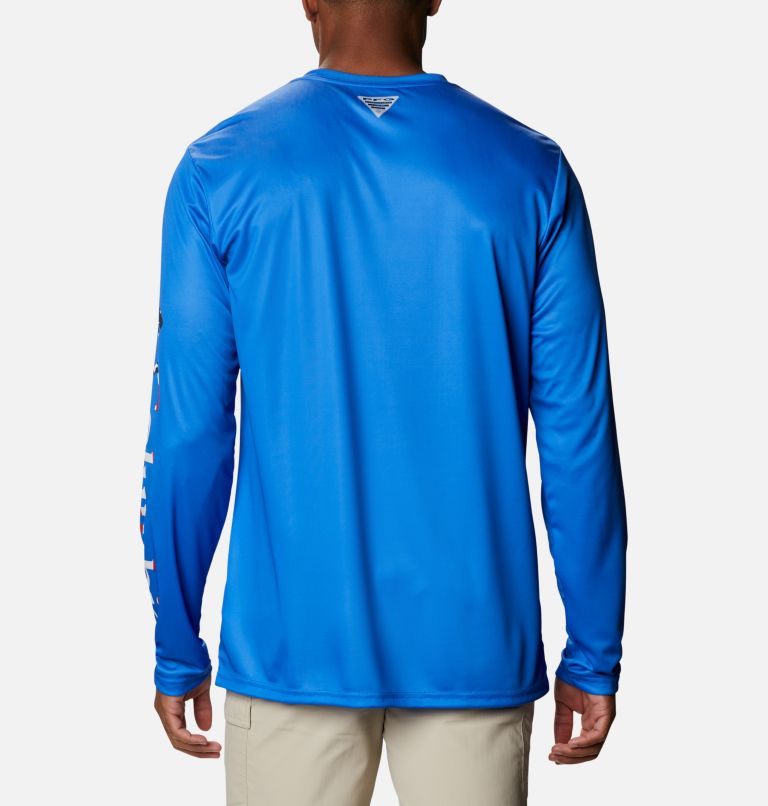 Men's Terminal Tackle PFG Logo Print Long Sleeve Shirt, Color: Vivid Blue, Stars and Stripes, image 2