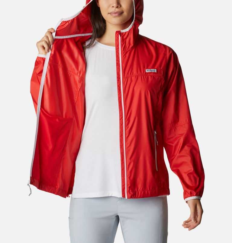 Women's PFG Tidal Tee Windbreaker Jacket, Color: Red Spark, White
