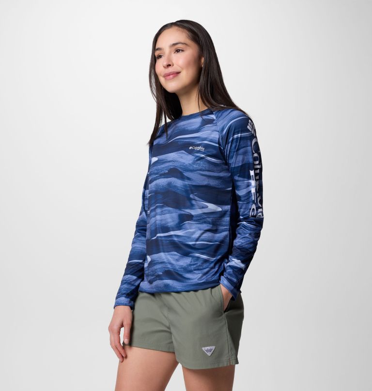 Women's PFG Super Tidal Tee Long Sleeve Shirt, Color: Collegiate Navy Obsidian, image 3