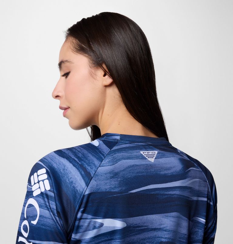 Women's PFG Super Tidal Tee Long Sleeve Shirt, Color: Collegiate Navy Obsidian, image 5