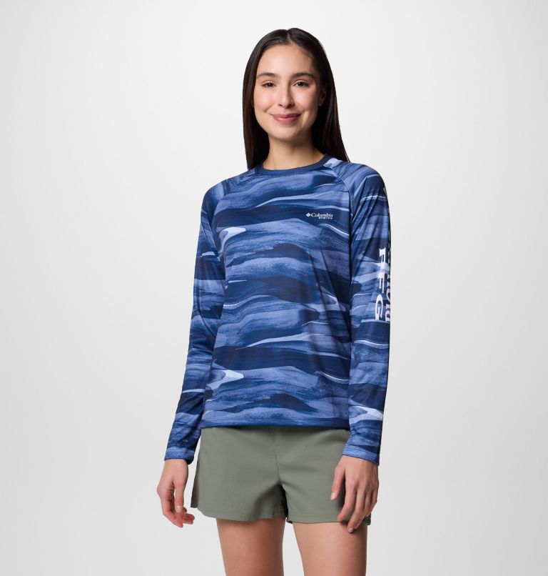 Women's PFG Super Tidal Tee Long Sleeve Shirt, Color: Collegiate Navy Obsidian, image 1