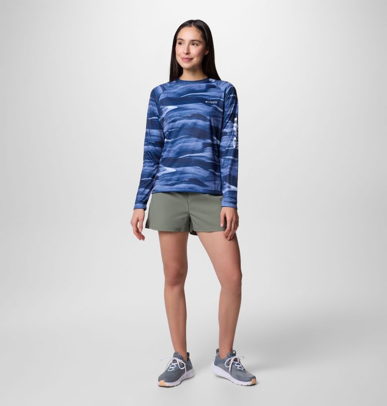Women's PFG Super Tidal Tee Long Sleeve Shirt, Color: Collegiate Navy Obsidian, image 6