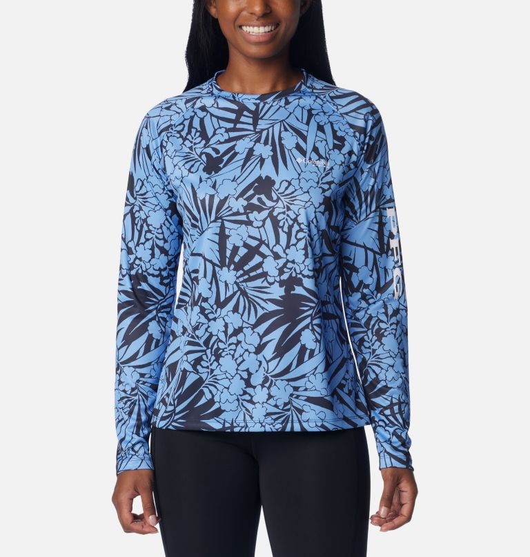 Columbia Womens Tidal PFG Printed Triangle Long Sleeve Shirt Collegiate Navy, Kona Print X-Large, Women's, Size: XL