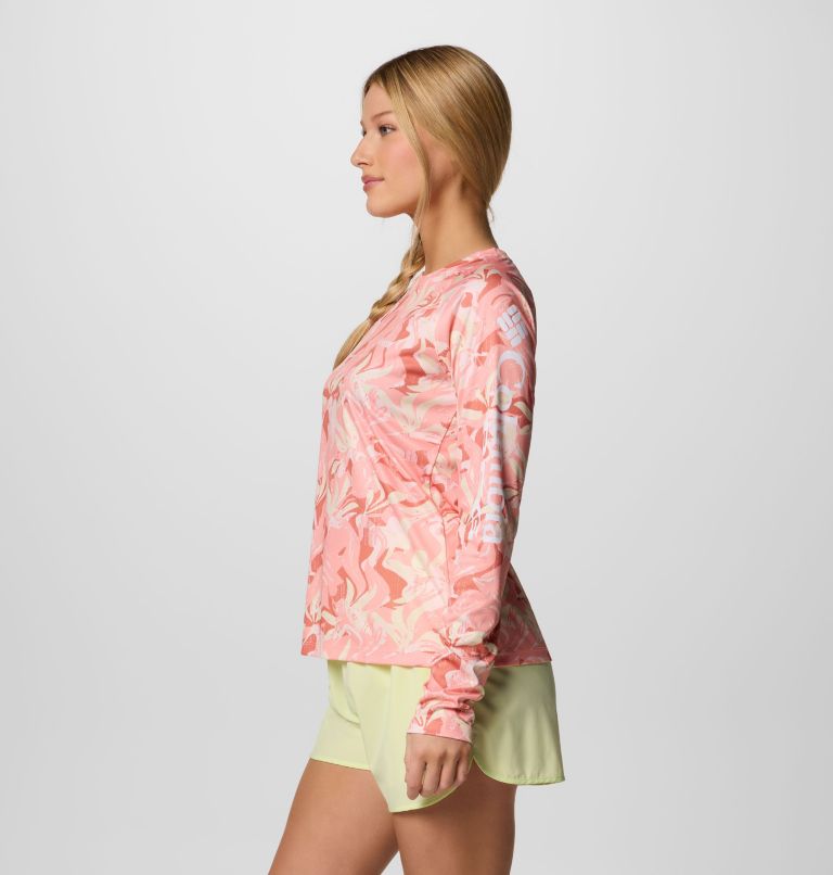 Women's PFG Super Tidal Tee Long Sleeve Shirt, Color: Tiki Pink Undertow, image 3