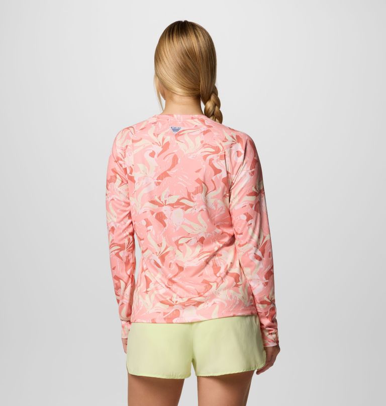 Women's PFG Super Tidal Tee Long Sleeve Shirt, Color: Tiki Pink Undertow, image 2