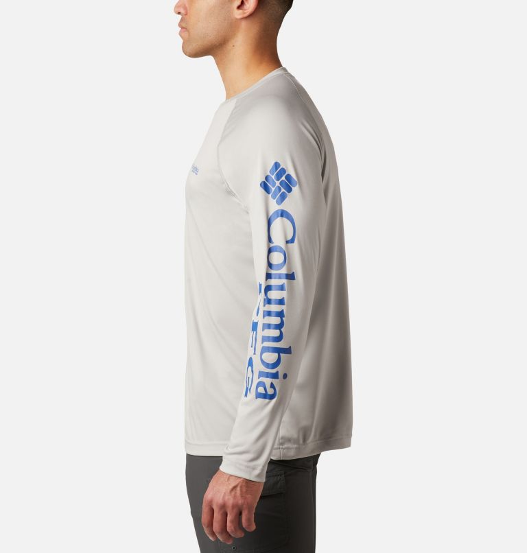 Men's PFG Terminal Tackle Heather Long Sleeve Shirt, Color: Cool Grey Heather, Vivid Blue Logo, image 5