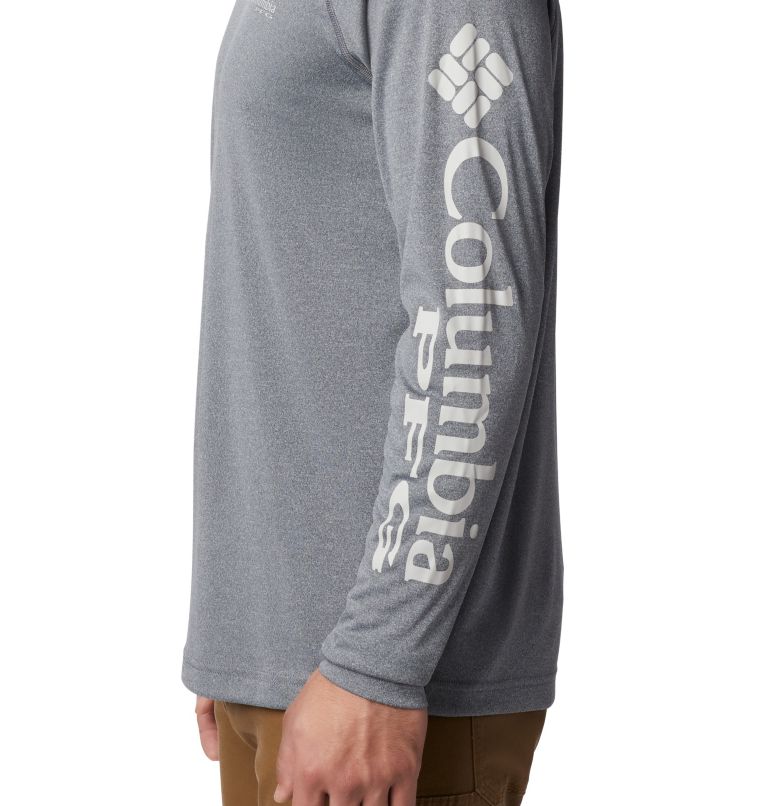 Men's PFG Terminal Tackle Heather Long Sleeve Shirt, Color: Charcoal Hthr, Cool Grey Logo, image 3
