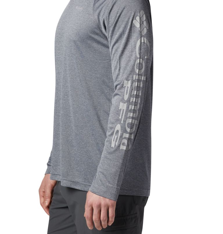 Men's PFG Terminal Tackle Heather Long Sleeve Shirt, Color: Charcoal Hthr, Cool Grey Logo, image 5