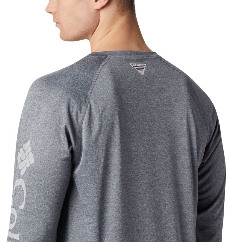 Men's PFG Terminal Tackle Heather Long Sleeve Shirt, Color: Charcoal Hthr, Cool Grey Logo, image 6