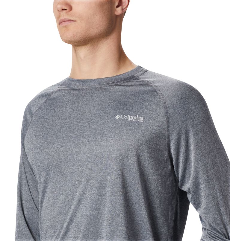 Men's PFG Terminal Tackle Heather Long Sleeve Shirt, Color: Charcoal Hthr, Cool Grey Logo, image 7