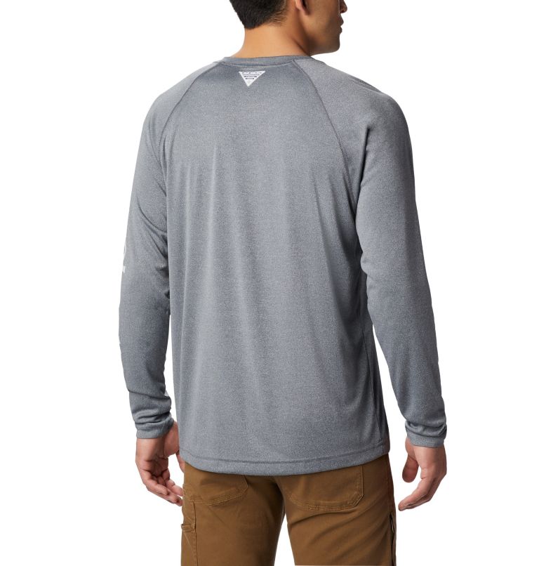 Men's PFG Terminal Tackle Heather Long Sleeve Shirt, Color: Charcoal Hthr, Cool Grey Logo, image 2