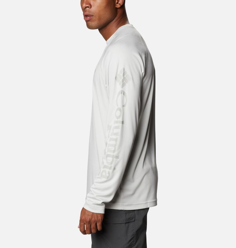 Men's PFG Terminal Tackle Heather Long Sleeve Shirt, Color: White Heather, Cool Grey Logo, image 3