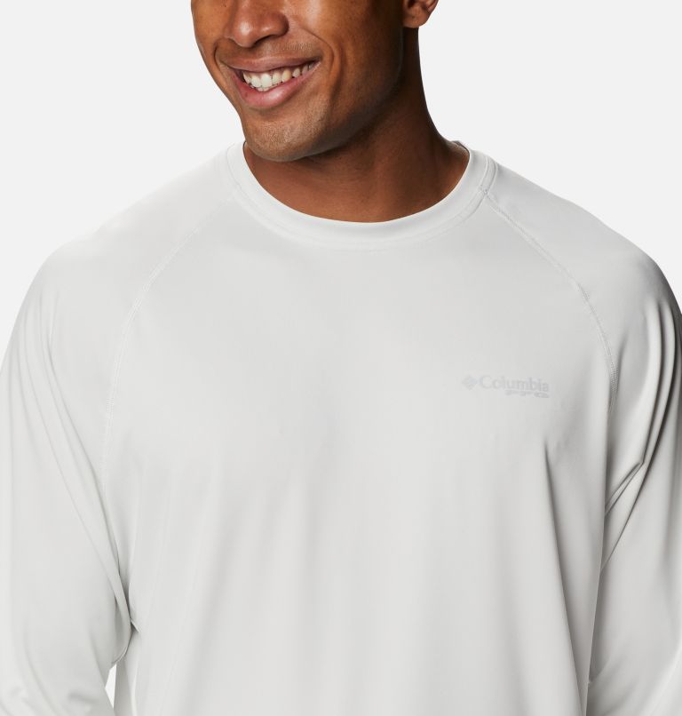 Men's PFG Terminal Tackle Heather Long Sleeve Shirt, Color: White Heather, Cool Grey Logo, image 4