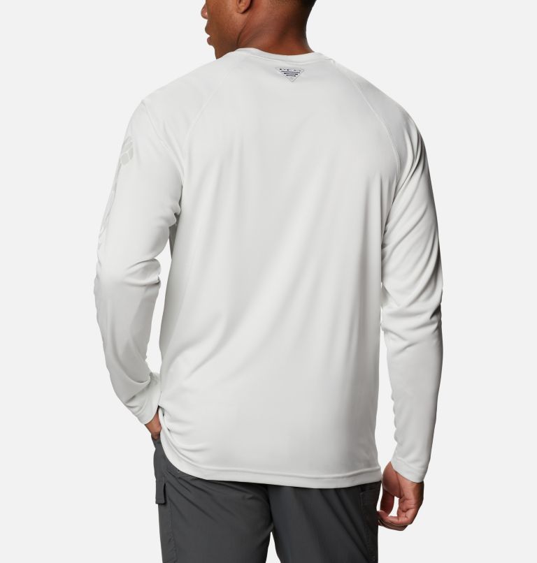 Men's PFG Terminal Tackle Heather Long Sleeve Shirt, Color: White Heather, Cool Grey Logo, image 2