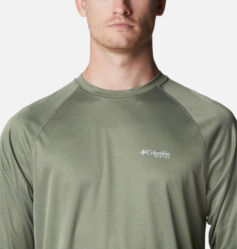 Men's PFG Terminal Tackle Heather Long Sleeve Shirt, Color: Cypress Heather, Cool Green Logo, image 4
