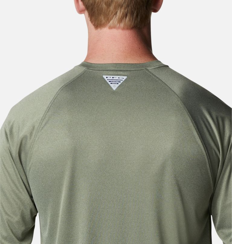 Men's PFG Terminal Tackle Heather Long Sleeve Shirt, Color: Cypress Heather, Cool Green Logo