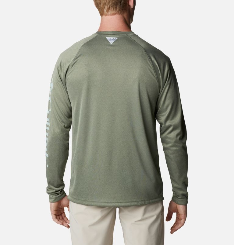 Men's PFG Terminal Tackle Heather Long Sleeve Shirt, Color: Cypress Heather, Cool Green Logo, image 2
