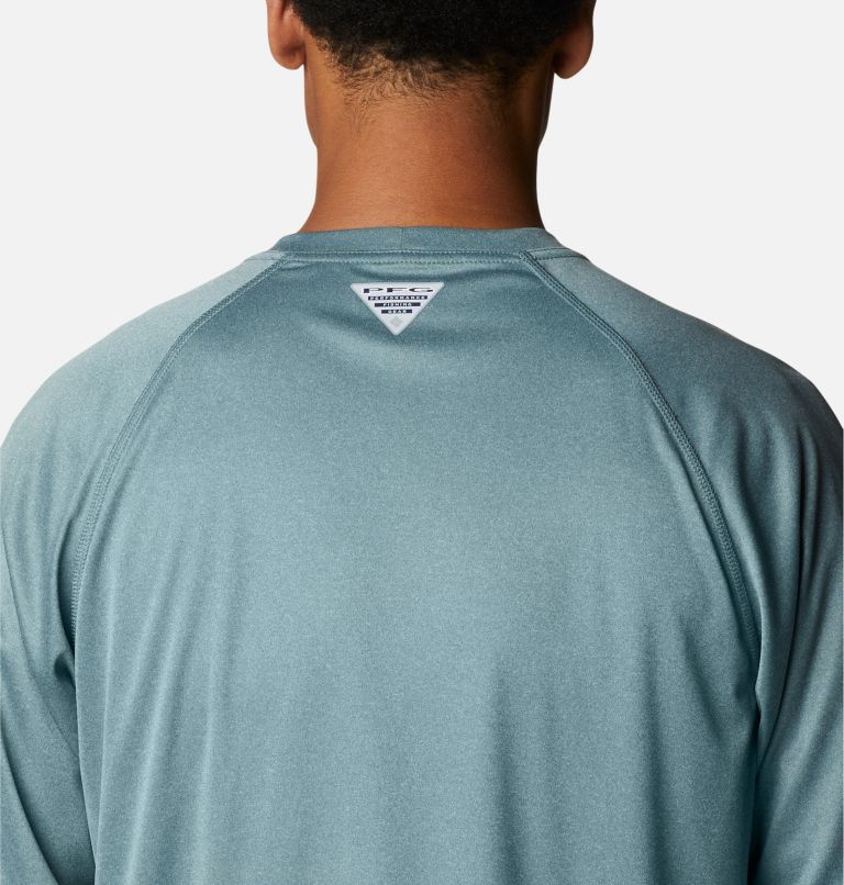 Thumbnail: Men's PFG Terminal Tackle Heather Long Sleeve Shirt, Color: Metal Heather, Light Jade Logo, image 5