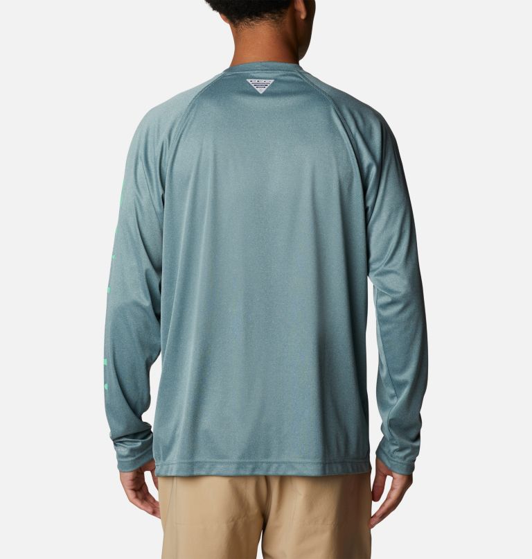 Thumbnail: Men's PFG Terminal Tackle Heather Long Sleeve Shirt, Color: Metal Heather, Light Jade Logo, image 2