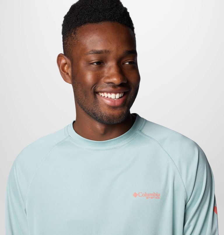 Men's PFG Terminal Tackle Heather Long Sleeve Shirt, Color: Crushed Blue Heather, Faded Peach Logo, image 5