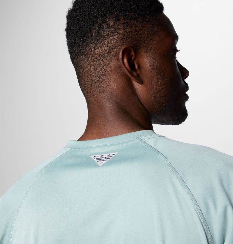 Men's PFG Terminal Tackle Heather Long Sleeve Shirt, Color: Crushed Blue Heather, Faded Peach Logo, image 6