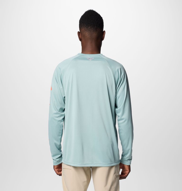 Men's PFG Terminal Tackle Heather Long Sleeve Shirt, Color: Crushed Blue Heather, Faded Peach Logo, image 2