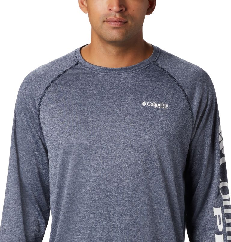 Men's PFG Terminal Tackle Heather Long Sleeve Shirt, Color: Collegiate Navy Heather, White Logo, image 4