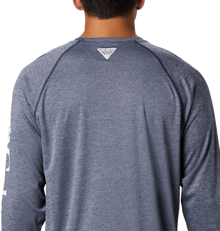 Men's PFG Terminal Tackle Heather Long Sleeve Shirt, Color: Collegiate Navy Heather, White Logo, image 5