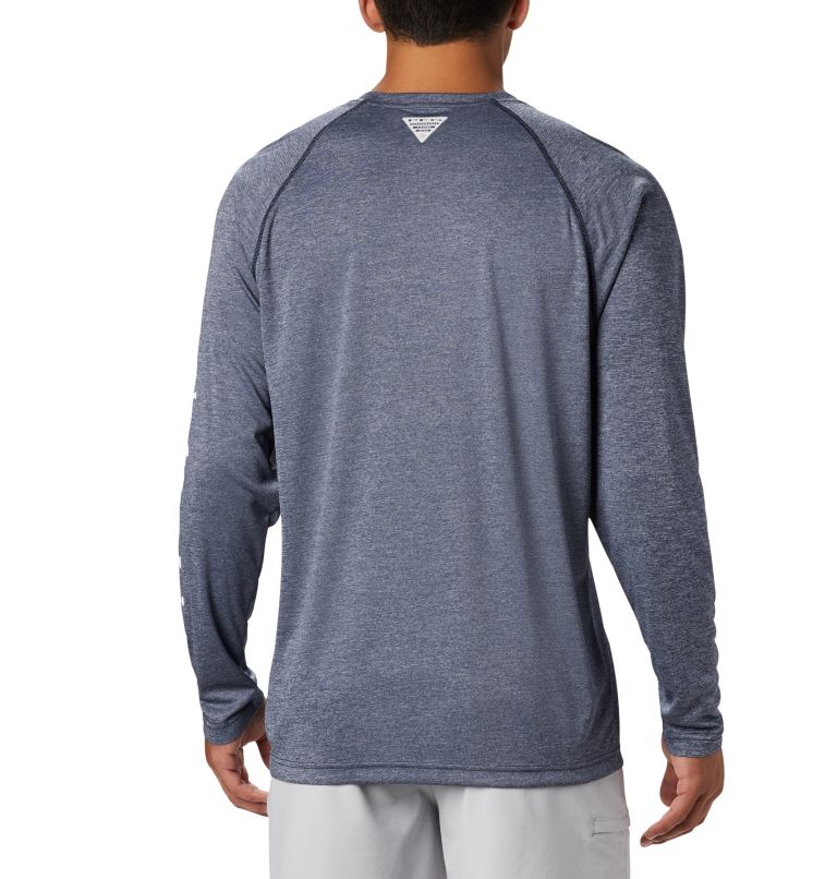 Men's PFG Terminal Tackle Heather Long Sleeve Shirt, Color: Collegiate Navy Heather, White Logo, image 2