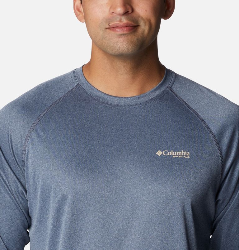 Thumbnail: Men's PFG Terminal Tackle Heather Long Sleeve Shirt, Color: Carbon Heather, Ancient Fossil Logo, image 4