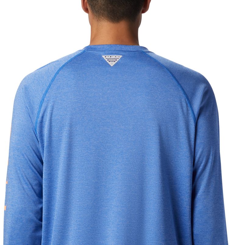 Men's PFG Terminal Tackle Heather Long Sleeve Shirt, Color: Vivid Blue Heather, Bright Nectar Logo, image 5