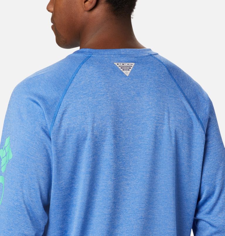 Terminal Tackle Heather LS Shirt | 490 | XS, Color: Vivid Blue Heather, Winter Green Logo, image 5