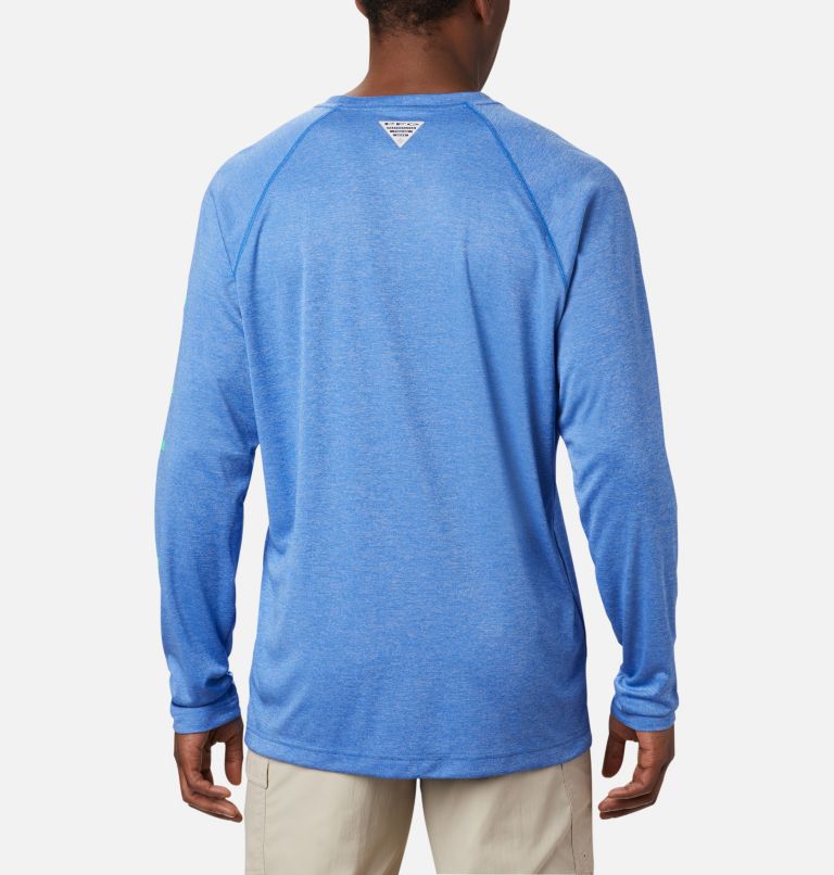 Terminal Tackle Heather LS Shirt | 490 | XS, Color: Vivid Blue Heather, Winter Green Logo, image 2