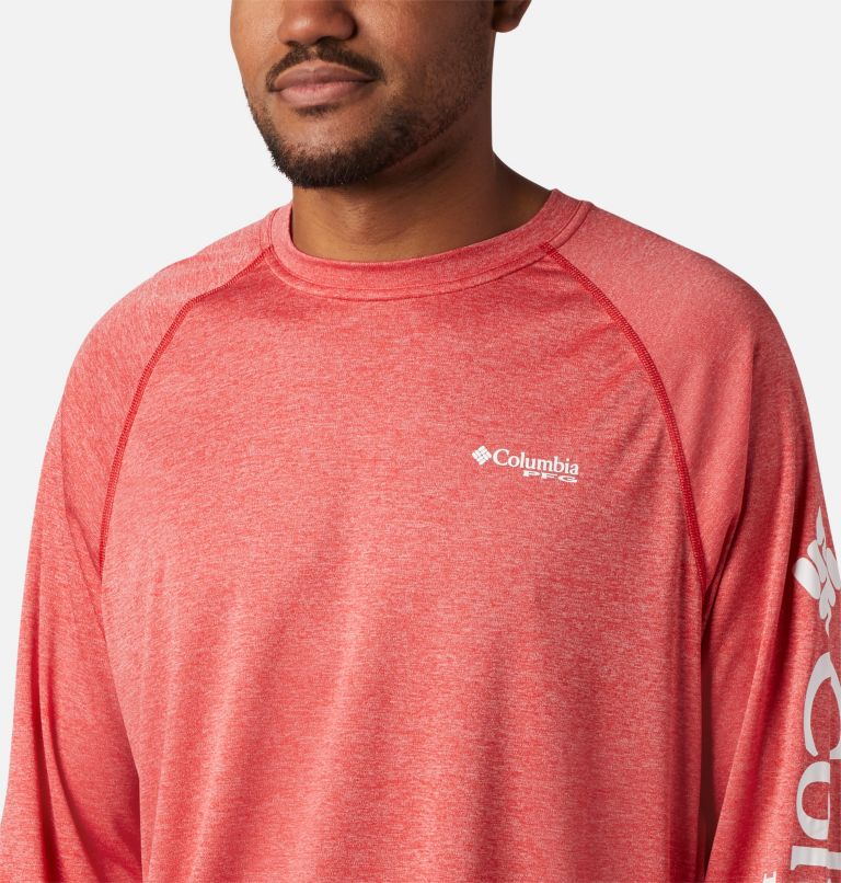 Thumbnail: Men's PFG Terminal Tackle Heather Long Sleeve Shirt, Color: Red Spark Heather, White Logo, image 4