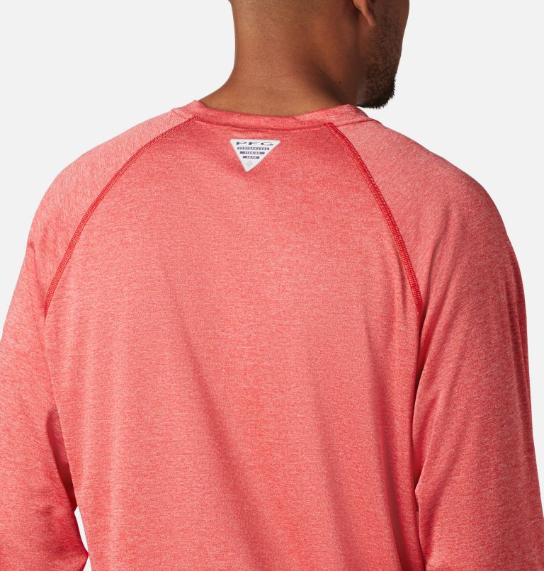 Men's PFG Terminal Tackle Heather Long Sleeve Shirt, Color: Red Spark Heather, White Logo, image 5