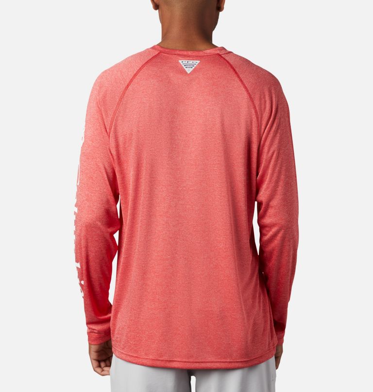 Men's PFG Terminal Tackle Heather Long Sleeve Shirt, Color: Red Spark Heather, White Logo, image 2