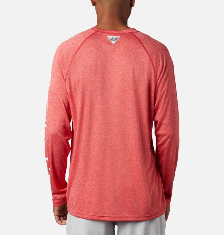 Thumbnail: Men's PFG Terminal Tackle Heather Long Sleeve Shirt, Color: Red Spark Heather, White Logo, image 2