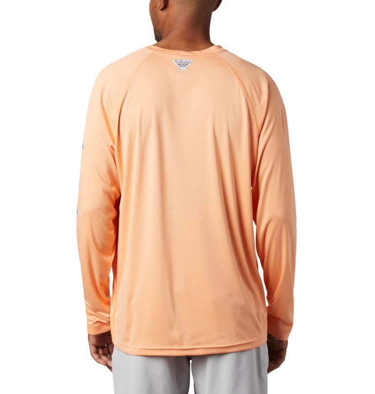 Thumbnail: Men's PFG Terminal Tackle Heather Long Sleeve Shirt, Color: Bright Nectar Heather, Vivid Blue Logo, image 2