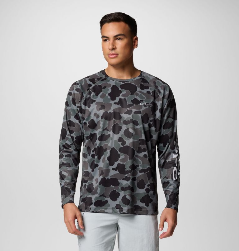 Men's PFG Super Terminal Tackle Long Sleeve Shirt, Color: Black Deltahunter Camo, image 1