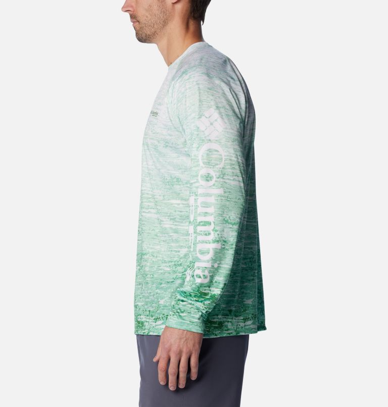 Miami Orange and Green Freshwater Born Men's Long Sleeve UPF 50+ Dry-Fit Shirt in Silver | Size Small