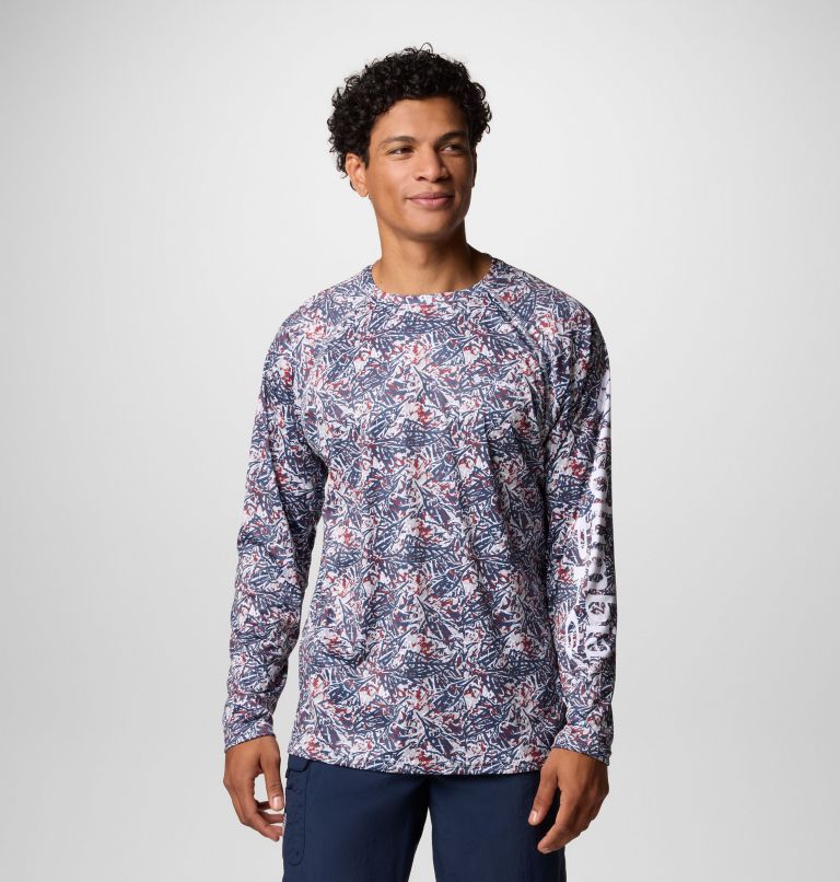 Men's PFG Super Terminal Tackle Long Sleeve Shirt, Color: Nocturnal Marlin Palms, image 1