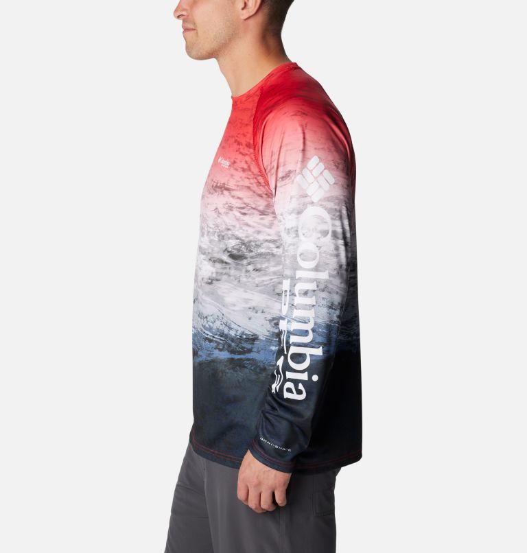 Men's PFG Super Terminal Tackle Long Sleeve Shirt, Color: Red Spark Deepsea Fade, image 3