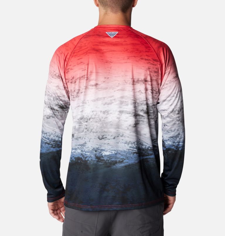 Men's PFG Super Terminal Tackle Long Sleeve Shirt, Color: Red Spark Deepsea Fade, image 2