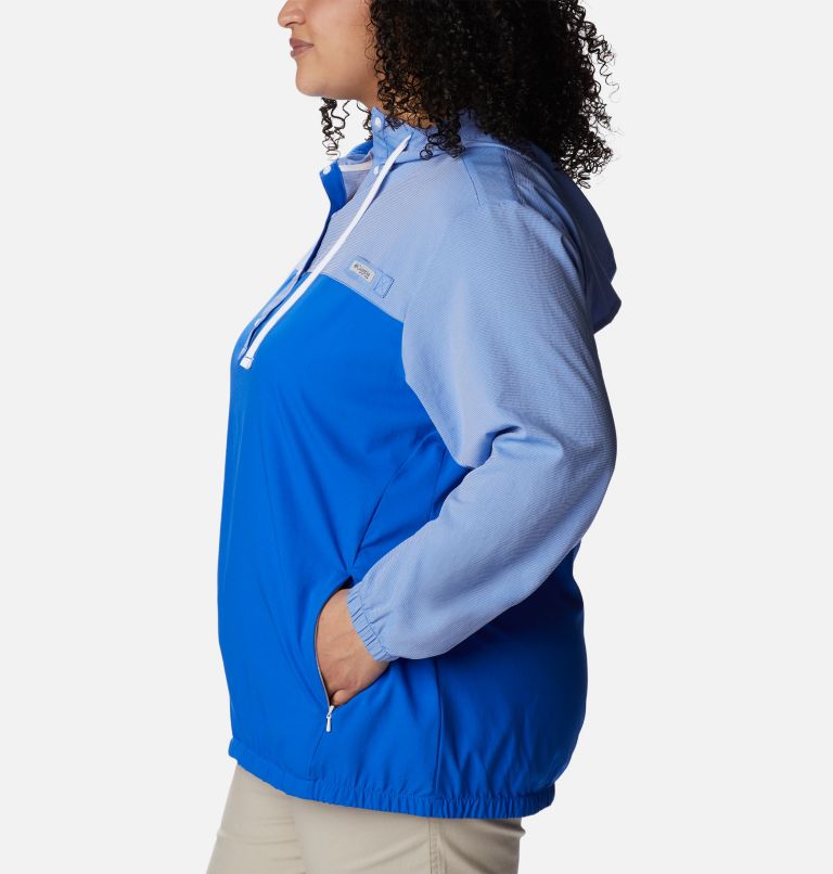 Women's PFG Tamiami Hoodie - Plus Size, Color: Blue Macaw, White, image 3