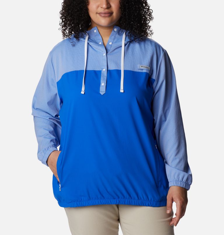 Women's PFG Tamiami Hoodie - Plus Size, Color: Blue Macaw, White, image 1