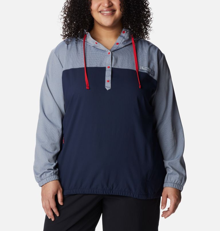 Thumbnail: Women's PFG Tamiami Hoodie - Plus Size, Color: Collegiate Navy, Red Spark, image 1