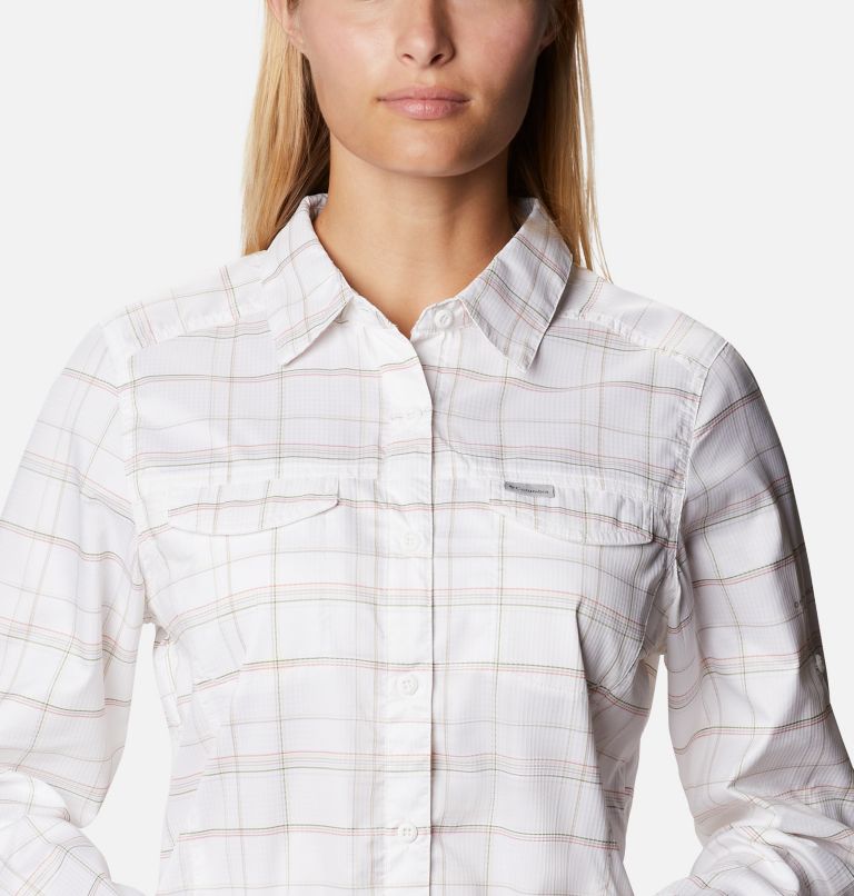 Women’s Silver Ridge Lite Plaid Long Sleeve Shirt, Color: White Grid Lines, image 4