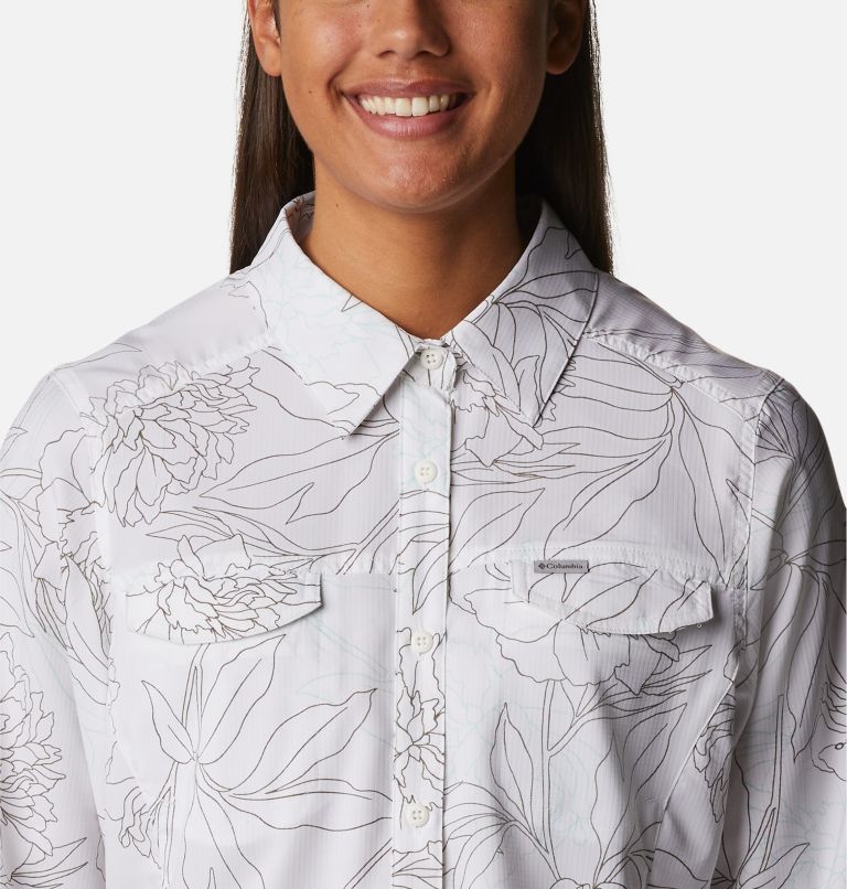 Chemise manches longues à carreaux Silver Ridge Lite pour femme, Color: White Leafy Lines, image 4
