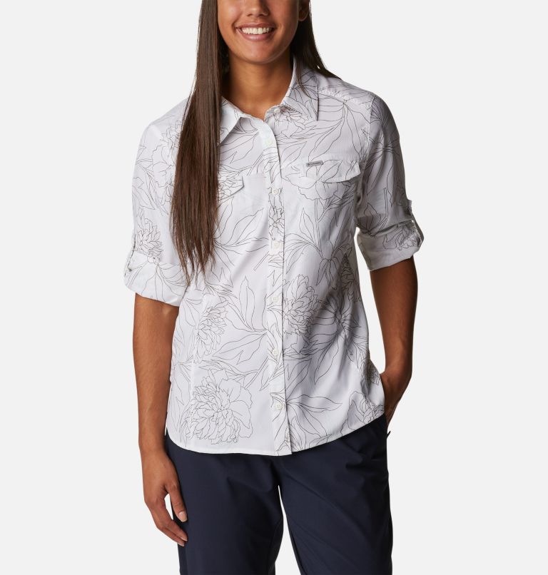 Women’s Silver Ridge Lite Plaid Long Sleeve Shirt, Color: White Leafy Lines, image 6